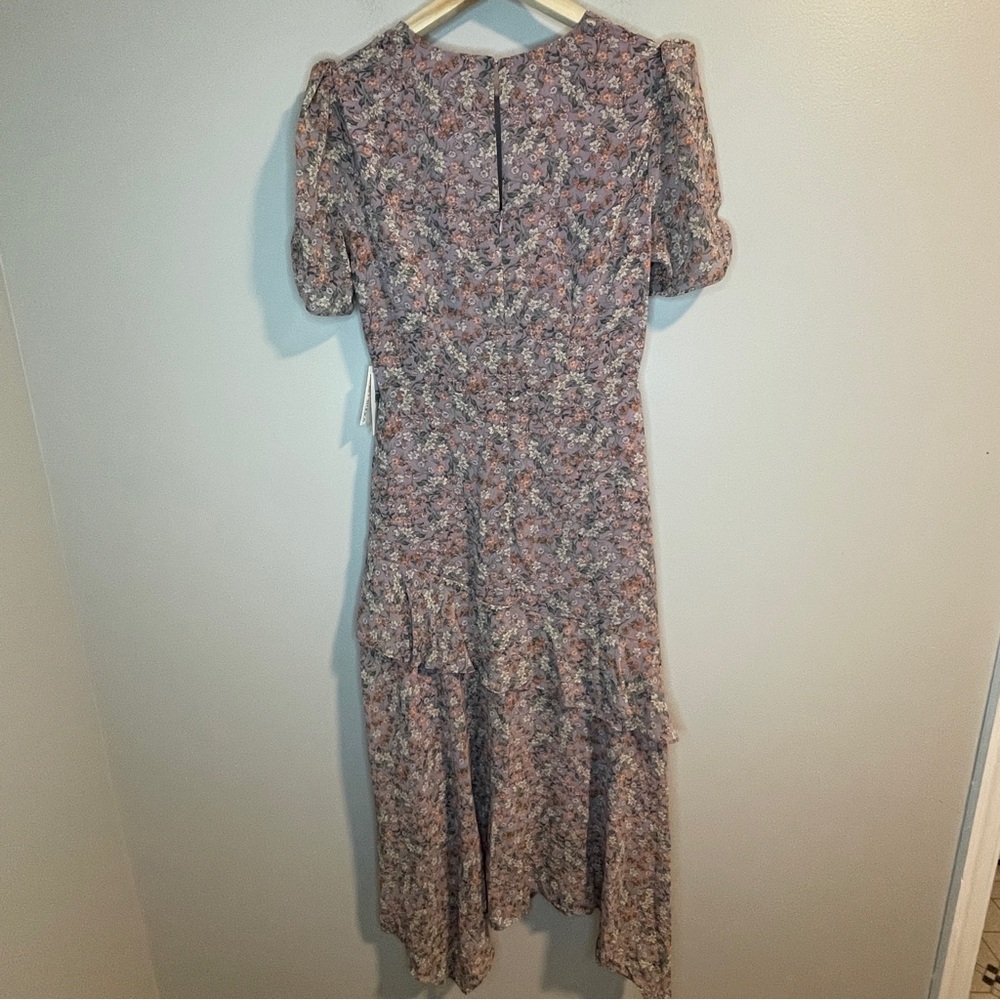 FLORET STUDIOS Tiered Ruffle Midi Dress in Lavender Multi Medium - Picture 5 of 11